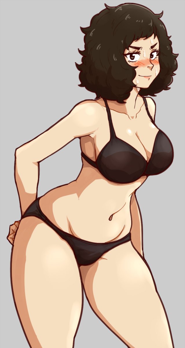 91m10, armpit, blush, breasts, female, female focus, female only, persona, persona 5, sadayo kawakami, shin megami tensei, short hair, smile, solo female, sweat, thighs, voluptuous