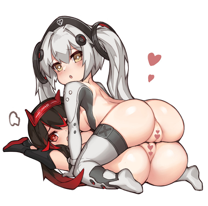 2girls :o big_ass black_hair blush boots breasts censored censored_pussy exposed_ass female female/female female_focus female_only hair_ornament headwear heart-shaped_pupils heart_censor humping incest large_ass large_breasts legwear lucia_(punishing:_gray_raven) luna_(punishing:_gray_raven) punishing:_gray_raven pussy red_eyes red_hair robot_girl sisters spread_legs stmaster tagme tribadism twintails white_hair yellow_eyes yuri