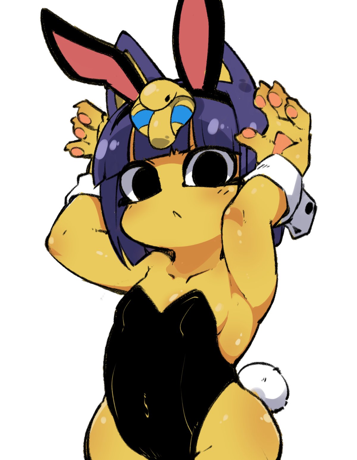 animal_crossing ankha blue_hair bunny_ears bunnysuit cosplay egyptian feline female female_only fukurou_(owl222) nintendo petite small_breasts tagme white_background yellow_skin