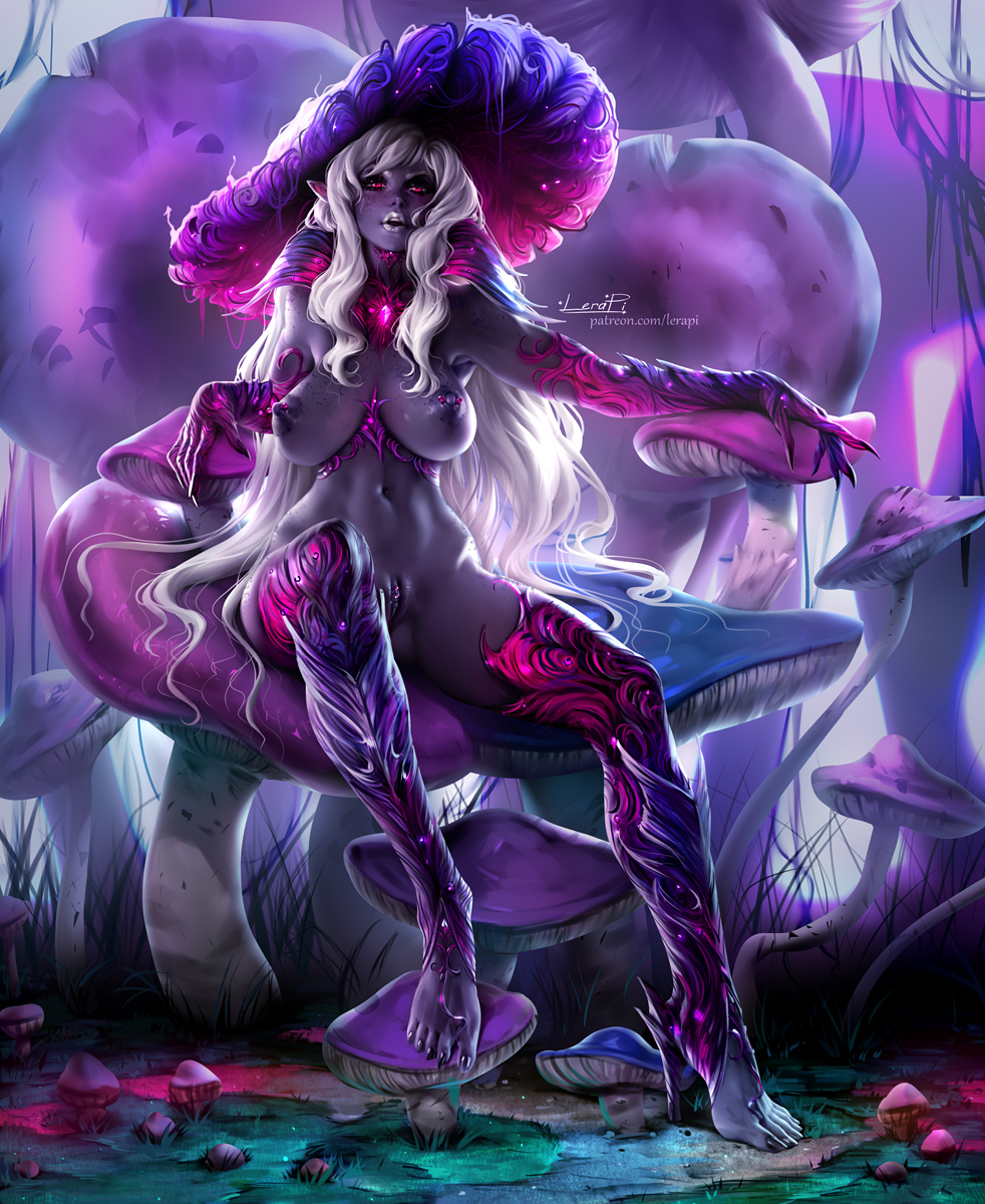 1girls, aleriia v, areolae, big breasts, breasts, dark skin, dark-skinned female, ereldra, female, female only, fungus, large breasts, lerapi, mushroom, nipples, nude, original, original character, pussy, realistic, solo