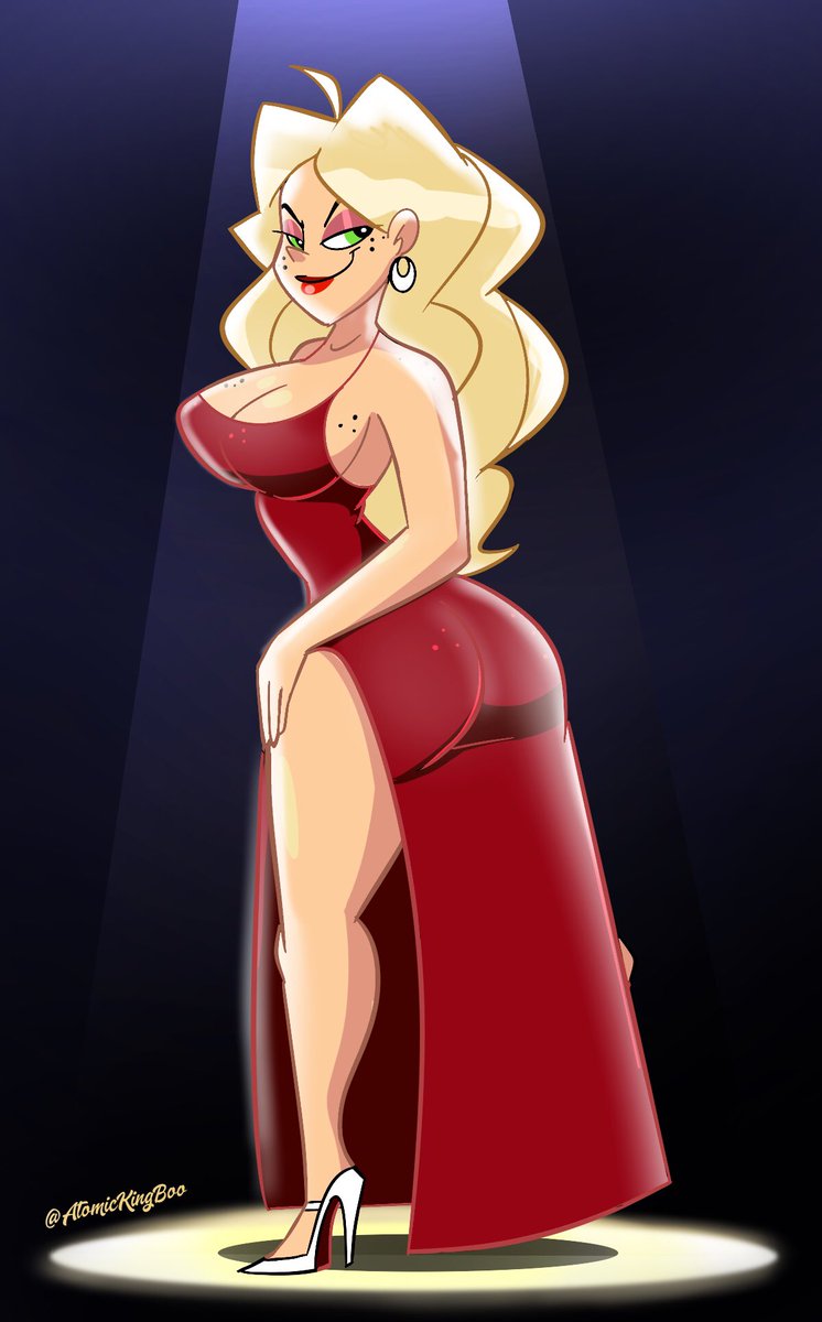 1girls artist_name ass atomickingboo background big_breasts breasts busty cleavage clothing dress eyelashes female freckles high_heels hips hourglass_figure large_breasts legs lips long_hair original original_character sarah_mcneil thick_thighs thighs voluptuous watermark wide_hips