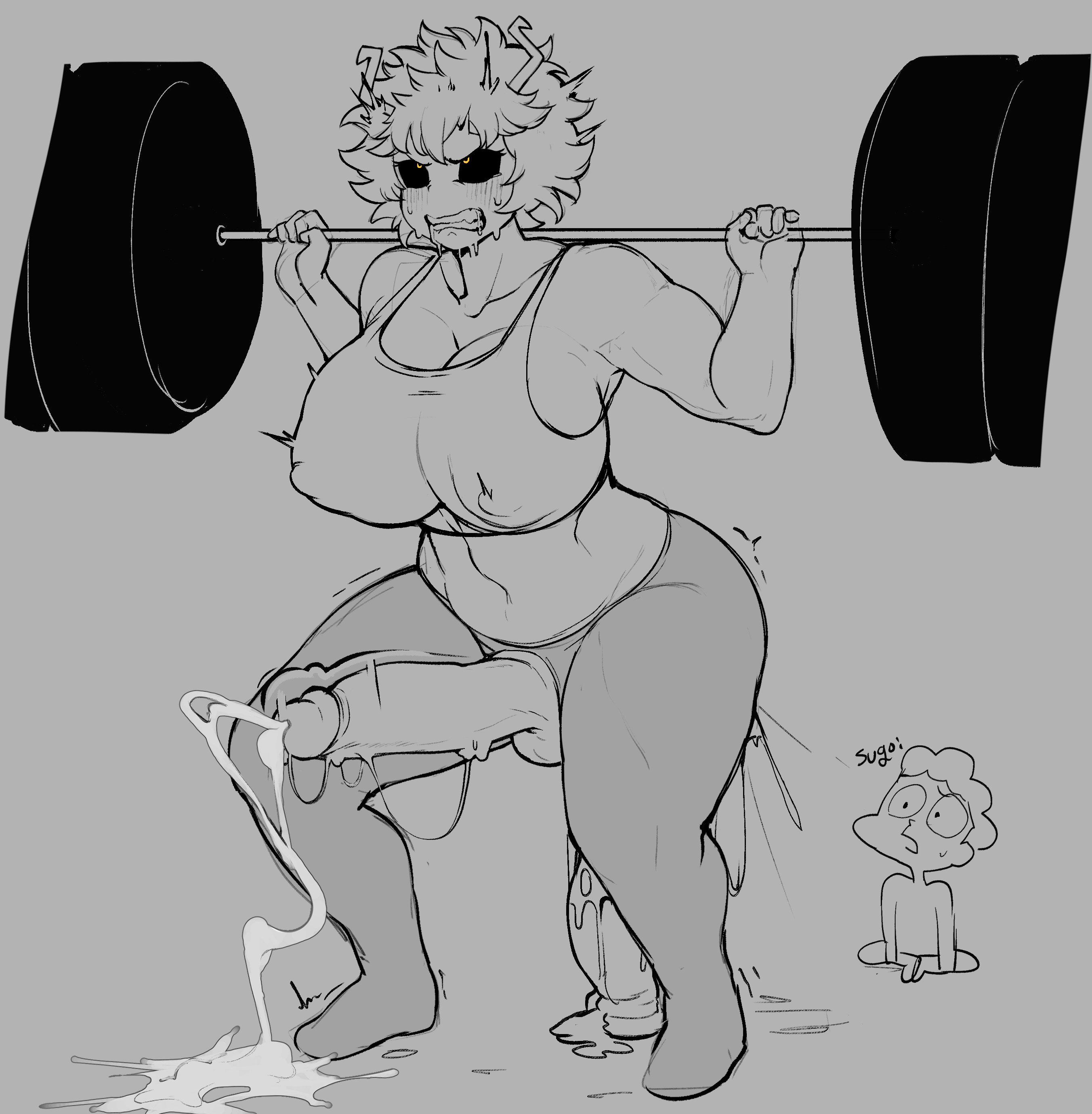 1futa, anal, anal insertion, balls, big breasts, big penis, black sclera, breasts, cham22, chamchami, clenched teeth, clothed, clothing, cum, cumshot, dildo, ejaculation, erection, futa focus, futanari, grey background, greyscale, gym, gym clothes, hands-free, handsfree ejaculation, huge breasts, humanoid, humanoid penis, intersex, masturbation, mina ashido, minoru mineta, monochrome, mostly clothed, my hero academia, orgasm, penis, precum, rolling eyes, solo focus, squatting, thick thighs, weightlifting, wide hips