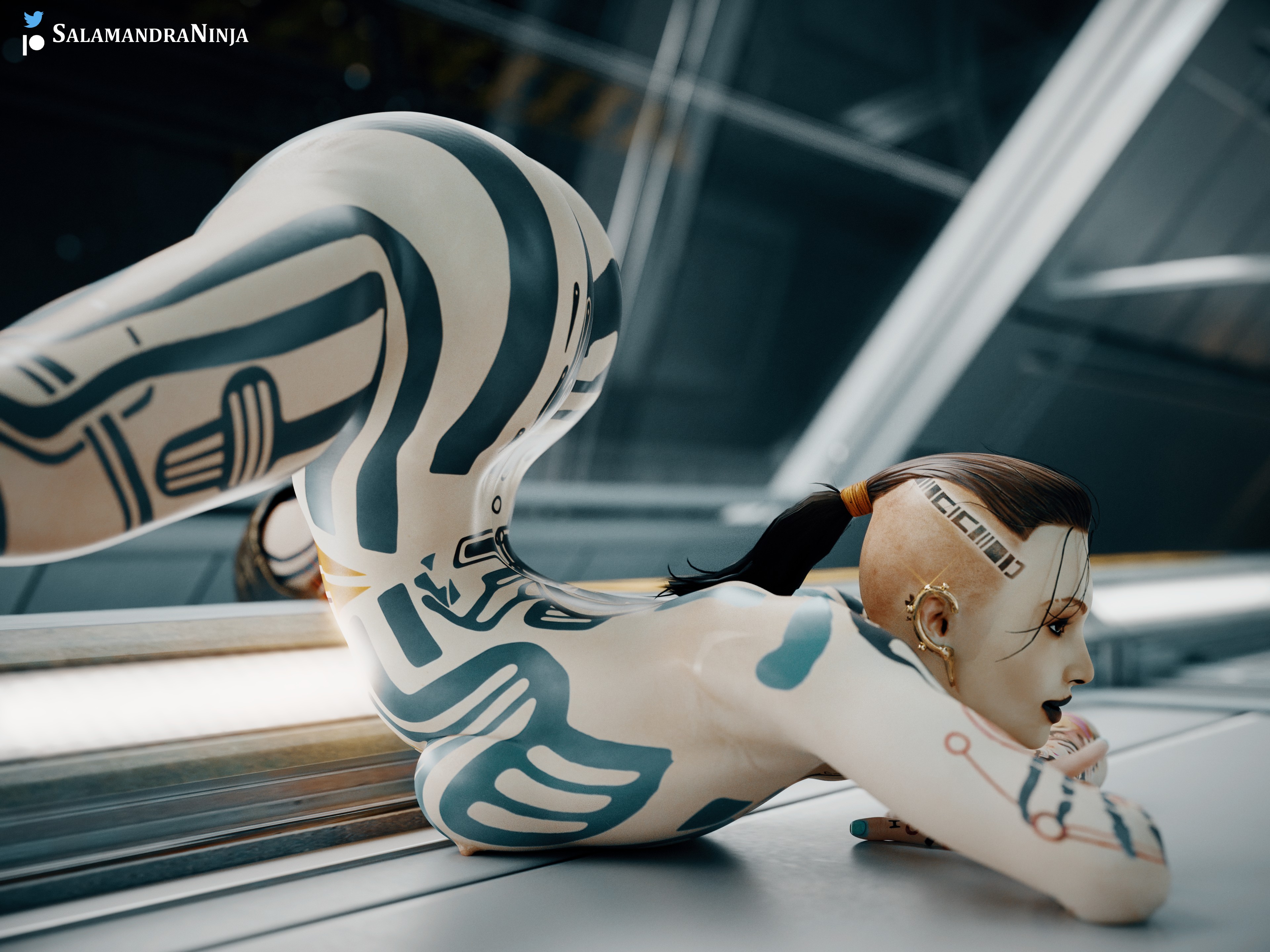 3d, ass, ass up, big ass, breasts, female, jack (mass effect), jack-o pose, mass effect, salamandraninja, solo, tattoo