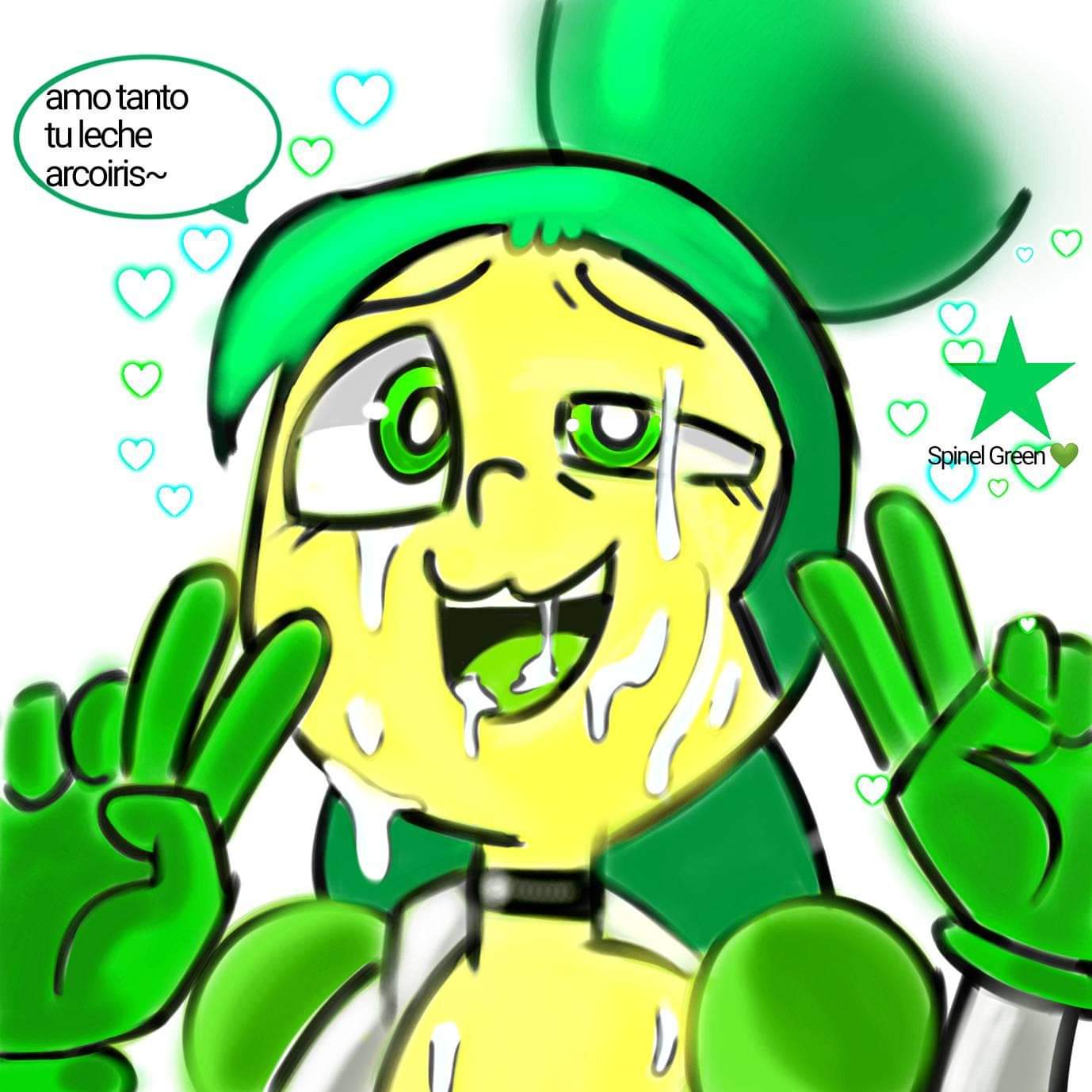 ahe_gao anthro cum_in_mouth cum_on_face edit fan_character green_eyes green_hair green_skin inkrodogem spinel_green