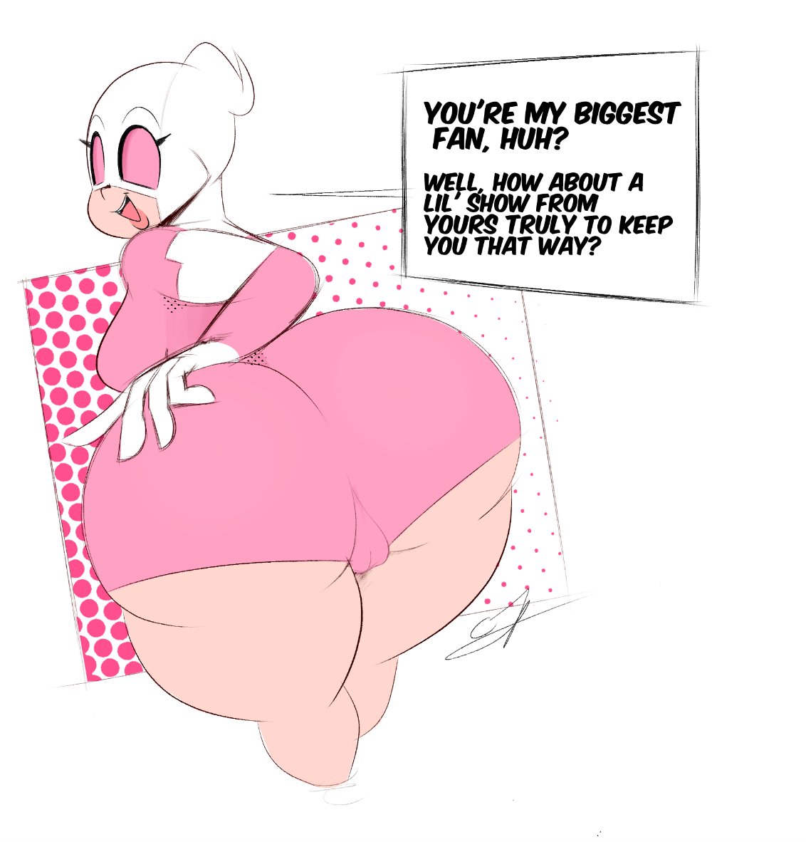 ass, ass up, big ass, clothed, fat ass, female, gwen poole, gwenpool, huge ass, imminent sex, marvel, marvel comics, ota (artist), teasing, text, thick thighs