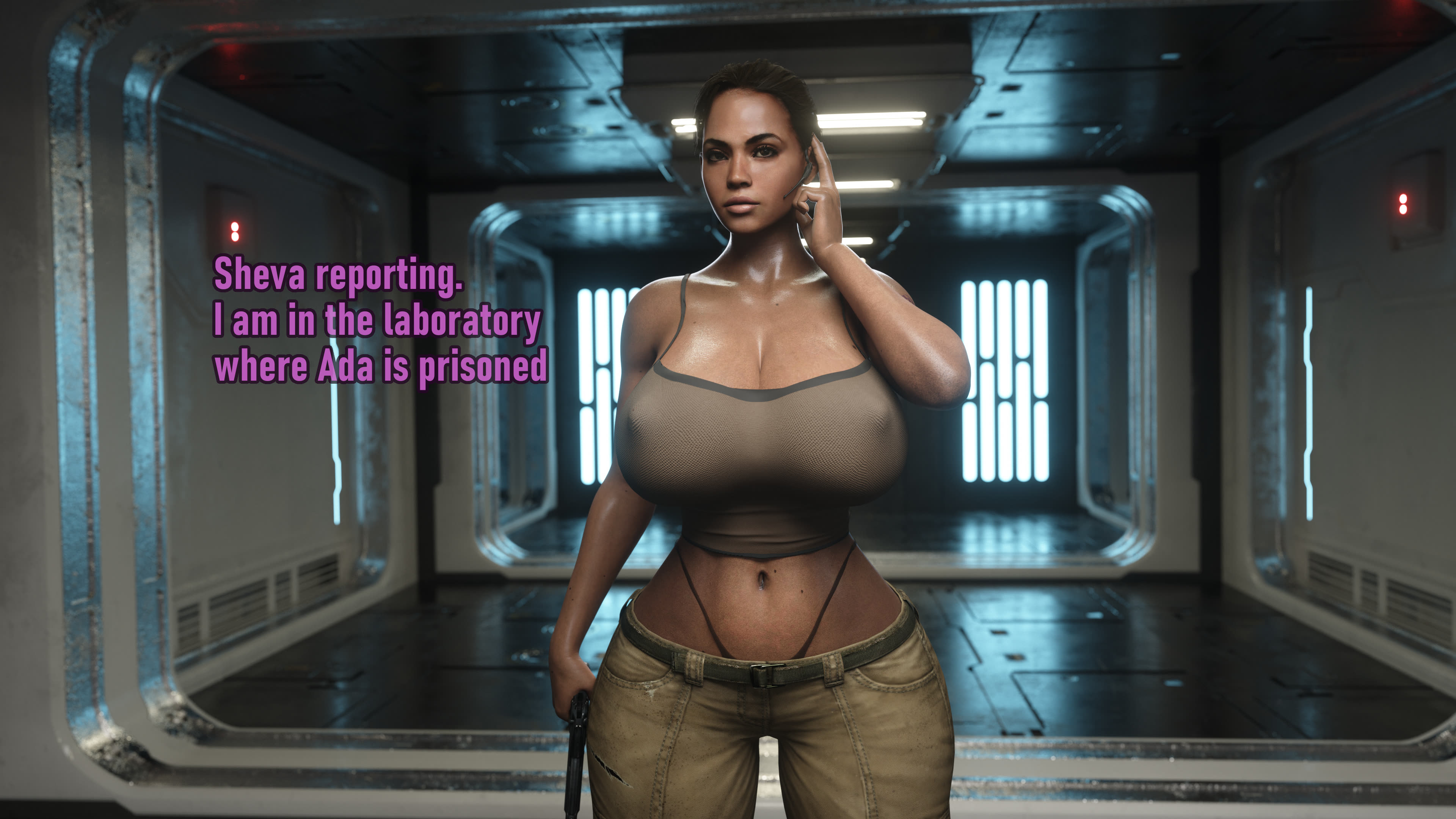 1girls, 3d, 4k, absurdres, african, african female, areolae, blender, breasts, comic, female, female only, highleg, highres, huge breasts, icedev, nipples, resident evil, resident evil 5, sheva alomar, solo, text, thick thighs, thong, thong above pants, thong straps, wide hips