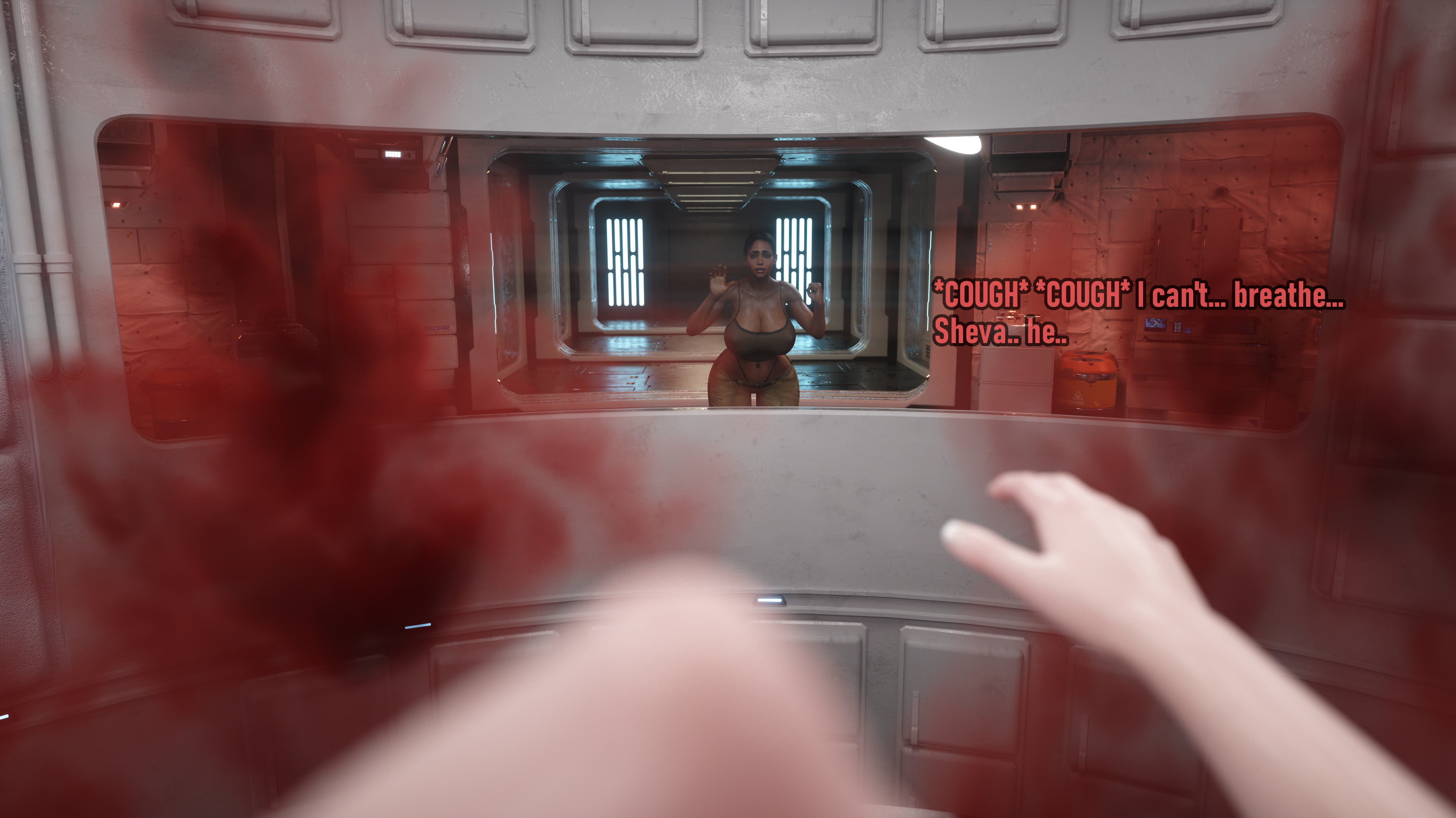 2girls, 3d, 4k, absurdres, ada wong, ada wong (adriana), blender, breasts, cleavage, comic, female, female only, female pov, highres, huge breasts, icedev, pov, resident evil, resident evil 2, resident evil 5, sheva alomar, text