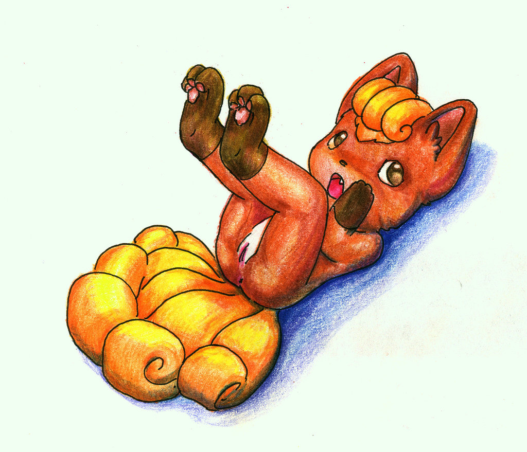 anthro anus ass brown_eyes color female female_only fur furry furry_tail lying multiple_tails nintendo nude on_back open_mouth pokemon pokemon_(species) simplepale solo straight_hair tagme tail vulpix vulva