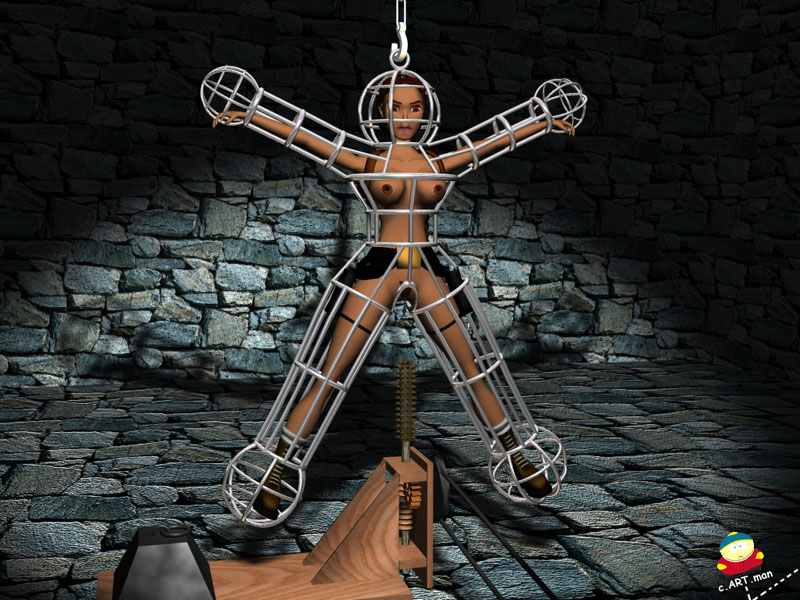 3d belt bondage c.art.man casual crucifixion female female_only human imminent_rape lara_croft lara_croft_(classic) nipples pussy solo tactical_nudity tagme tomb_raider