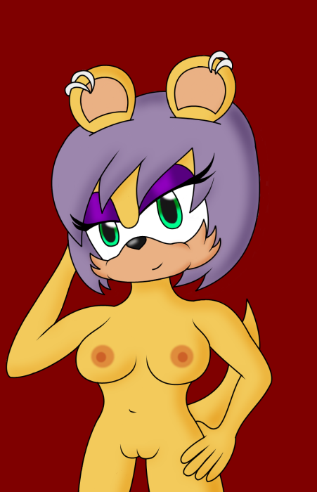 breasts earrings female green_eyes lavender_hair maroon_background mina_mongoose mongoose nipples purple_eyeshadow purple_hair sonic_(series) tagme vagina yellow_fur