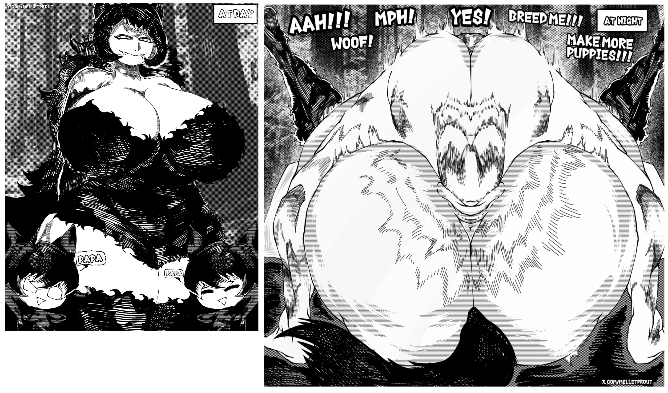 1boy, 1girls, adult, adult female, anthro, ass, beautiful, big ass, big balls, big boobs, big breasts, big butt, big penis, big thighs, black and white, busty, canid, canine, canis, digital drawing (artwork), digital media (artwork), family time, fat ass, female, forest, furry, huge ass, huge balls, huge breasts, huge butt, huge cock, huge thighs, human, husband, husband and wife, impregnation, impregnation request, looking at viewer, male, male/female, mama wolf, mating, mating press, melletprout, milf, mother, outdoors, outside, penis, pussy, sex, tagme, thick ass, thick thighs, vaginal penetration, wide hips, wide thighs, wife, wolf, wolf girl