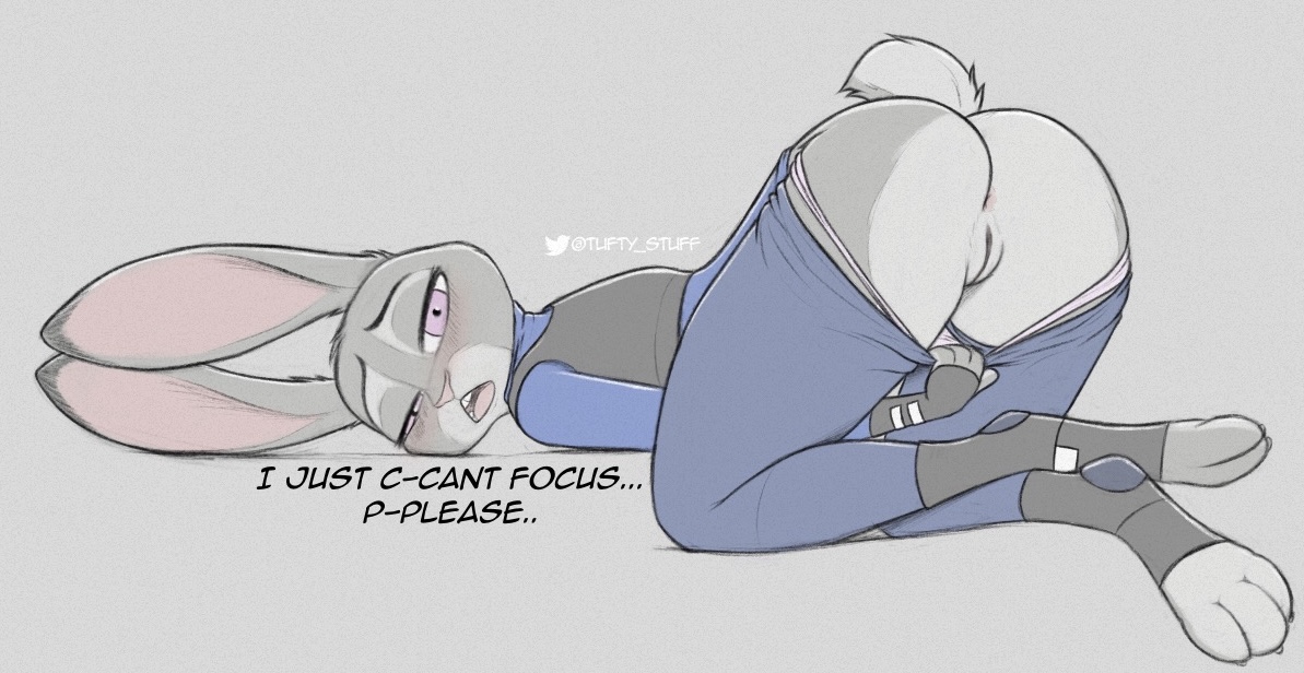 all fours, anthro, anus, ass, begging, bent over, big ass, blush, clothed, clothing, disney, english text, female, fluffytuft, fur, genitals, in heat, judy hopps, lagomorph, leporid, looking at viewer, mammal, panties, pants down, partially clothed, police, police uniform, presenting, presenting hindquarters, pussy, rabbit, small waist, solo, text, thick thighs, uniform, wide hips, zootopia