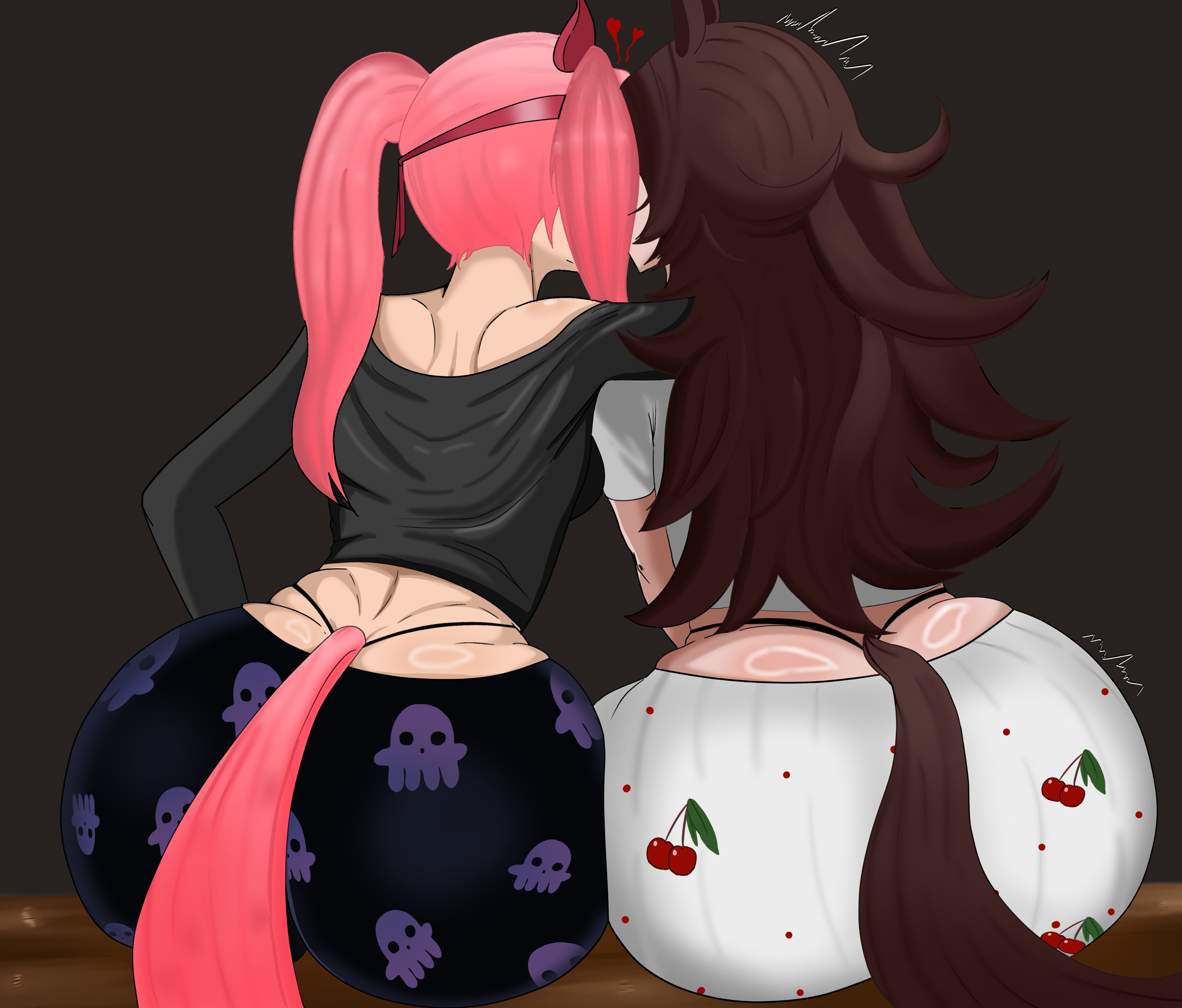 2026, 2d, 2d (artwork), 2d art, 2d artwork, 2girls, artist request, ass, ass bigger than head, ass cleavage, ass crack, ass focus, ass grab, big ass, big butt, brown hair, bubble ass, bubble butt, butt, butt crack, butt focus, buttocks, digital art, digital drawing, digital drawing (artwork), digital media, digital media (artwork), fat ass, fat butt, female, female focus, female only, fully clothed, girl, haru urara (umamusume), heart, heart symbol, hearts, horse ears, horse girl, horse tail, huge ass, huge butt, kiss, kissing, large ass, large butt, lesbian, lesbian couple, lesbian kiss, lesbians, long hair, pink hair, ponytail, rice shower (umamusume), tagme, tagme (artist), tail, thong, umamusume, umamusume pretty derby, woman, woman focus, yuri