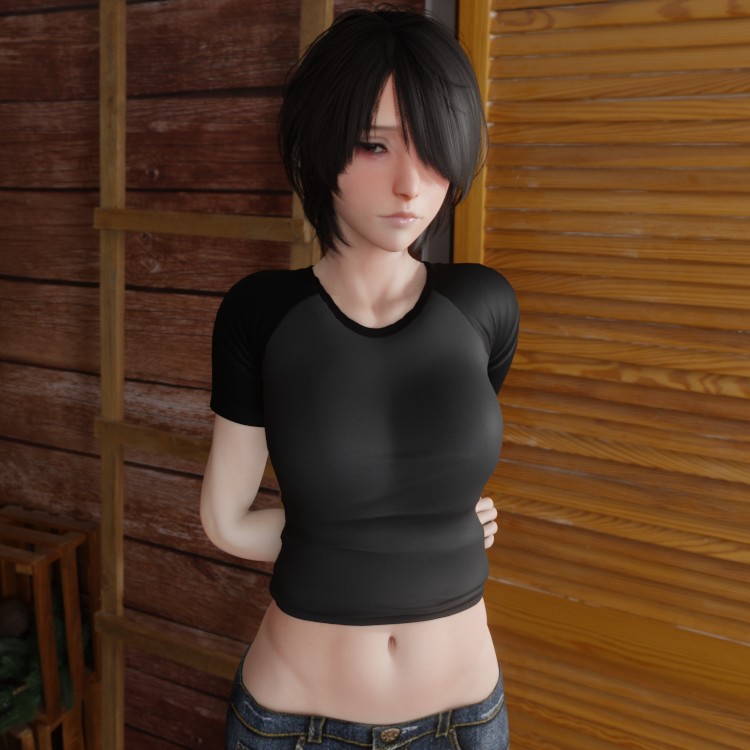 1girls, 3d, asian female, black hair, brown eyes, female, female only, lazyprocrastinator, light skin, light-skinned female, original character, pale skin, pale-skinned female, short hair, shy, solo