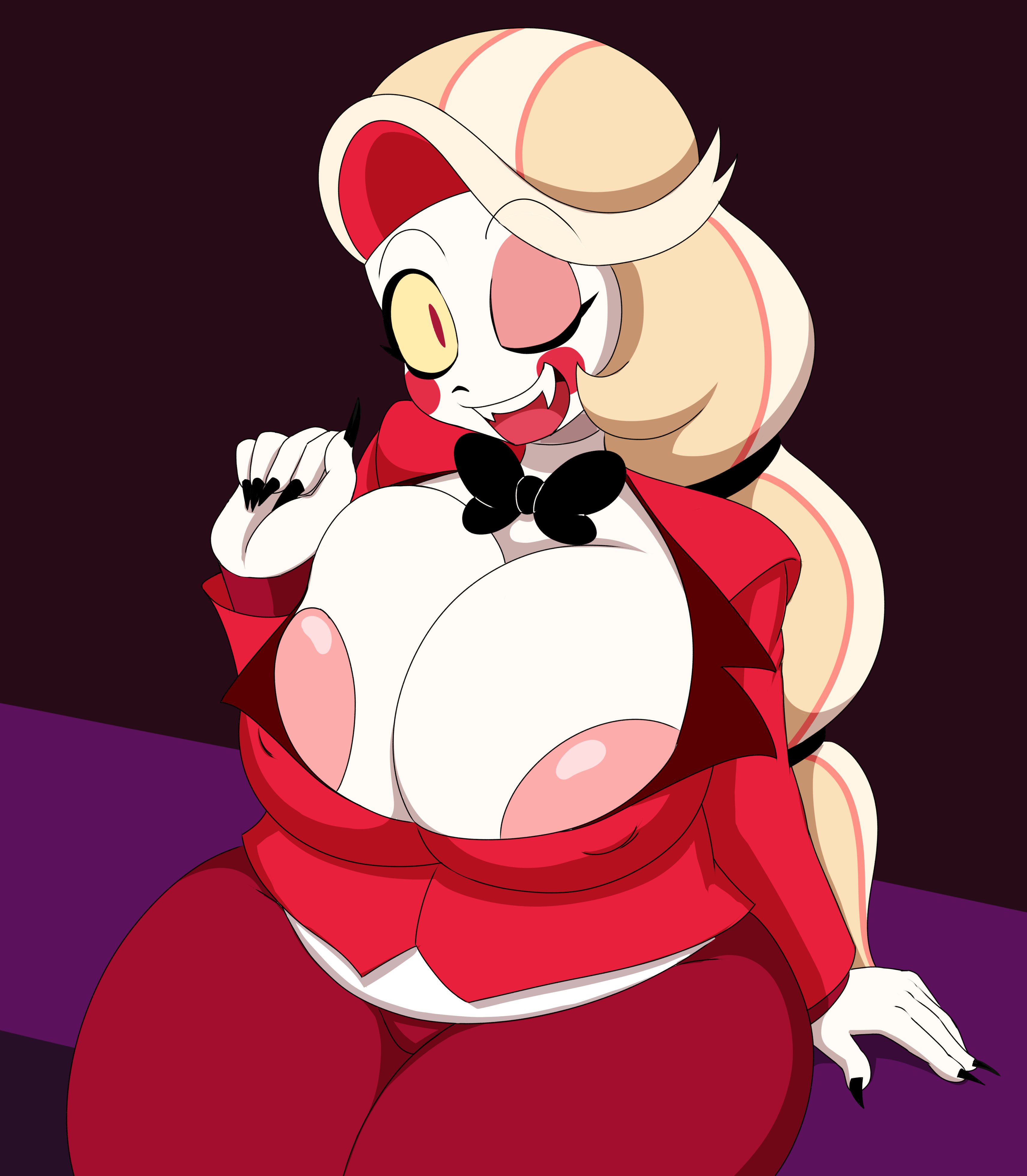 ass, big ass, big breasts, bodysuit, boob window, breasts, charlie morningstar (hazbin hotel), demon, demon girl, female, female only, hazbin hotel, huge breasts, mechspazer, nipples visible through clothing, no bra