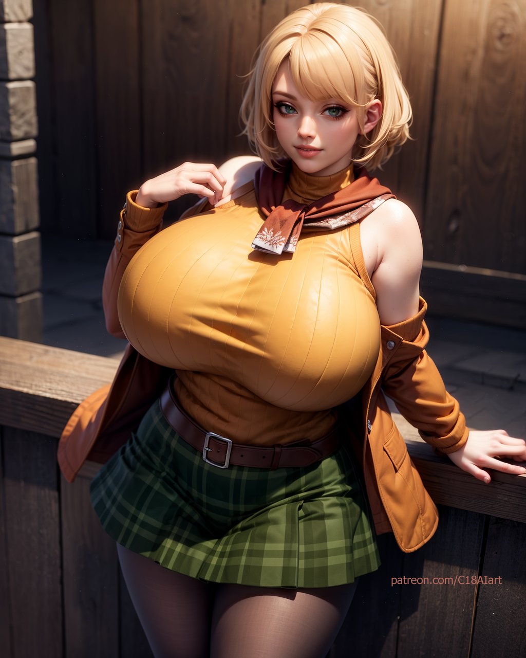 1girls, ai generated, ashley graham, ashley graham (ella freya), big breasts, blonde hair, breasts, c18aiart, capcom, female, female only, green eyes, miniskirt, resident evil, resident evil 4, resident evil 4 remake, skirt, solo, solo female, voluptuous