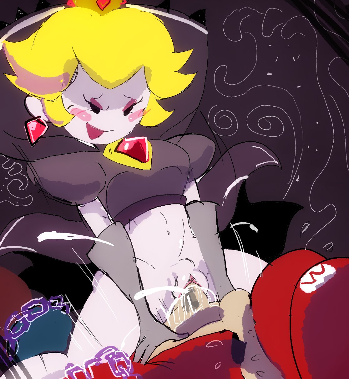 1boy 1girls blonde_hair blush chains clothing cum cum_in_pussy dominant_female dress_lift ejaculation female femdom forbiddenchees8 magic male male_penetrating_female mario mario_(series) pale_skin paper_mario paper_mario:_the_thousand-year_door princess_peach riding_penis shadow_peach shadow_queen shadow_siren