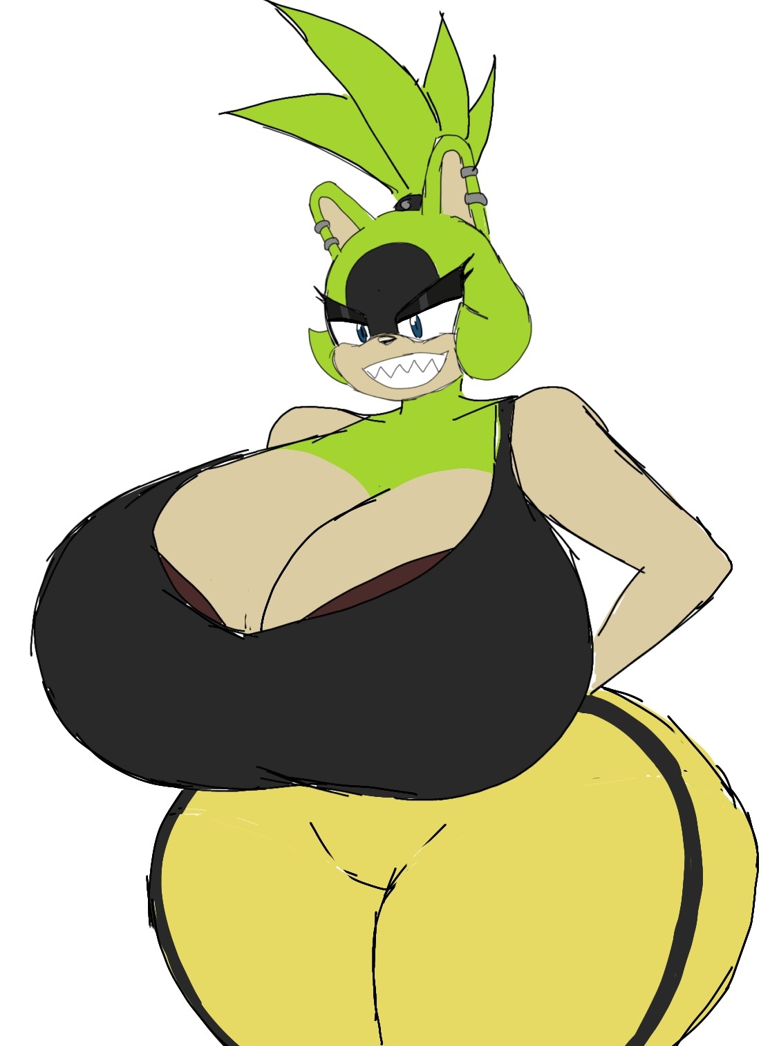 1girls, 2023, anthro, ass, big ass, big breasts, boob window, bra, breasts, breasts bigger than head, clothed, female, female only, fur, furry, green fur, huge ass, huge breasts, idw publishing, mobian (species), momiji (artist), sega, sonic (series), sonic the hedgehog (comics), sonic the hedgehog (idw), sonic the hedgehog (series), sports bra, sportswear, surge the tenrec