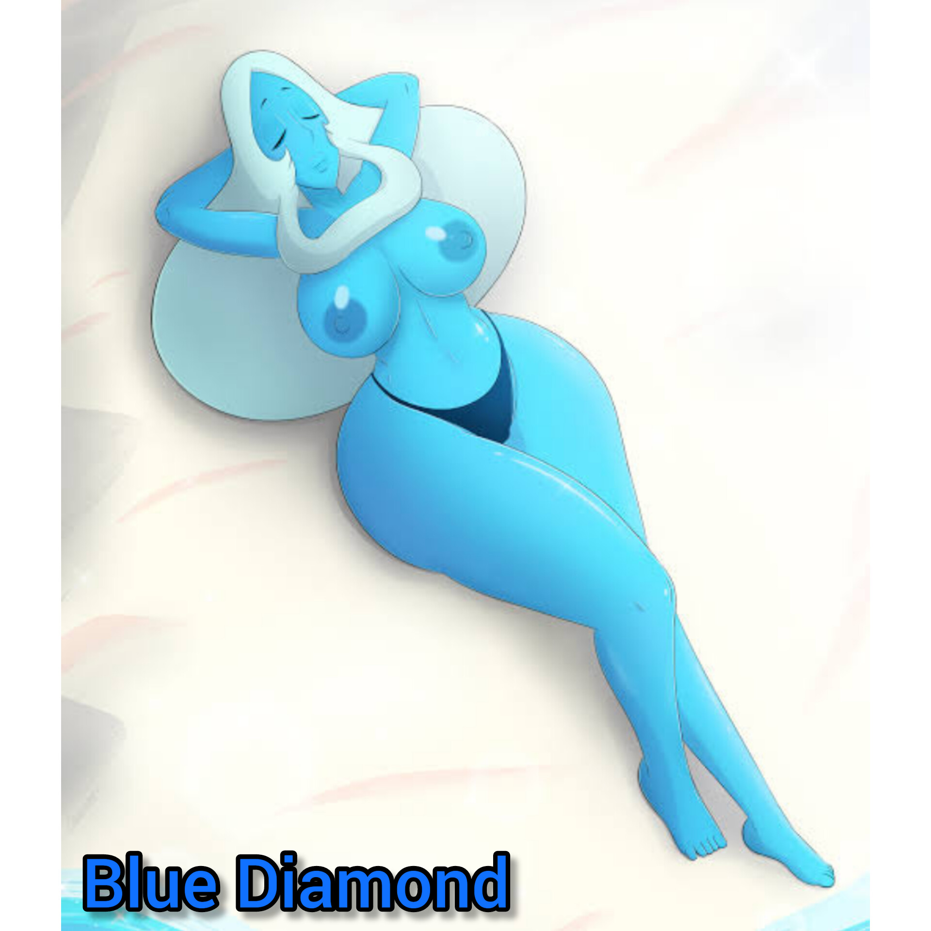 beach, bikini, bikini top, blue diamond (steven universe), breasts, female, sleeping, steven universe, tits out, white hair