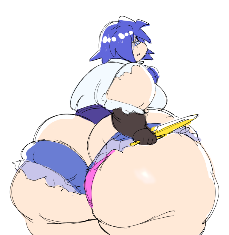 1girls 2020 ass ass_cleavage bbw blue_hair butt_crack eat_the_dungeon fapolantern female female_only knife morbidly_obese morbidly_obese_female obese obese_female shorts solo solo_female ssbbw thief_(eat_the_dungeon)