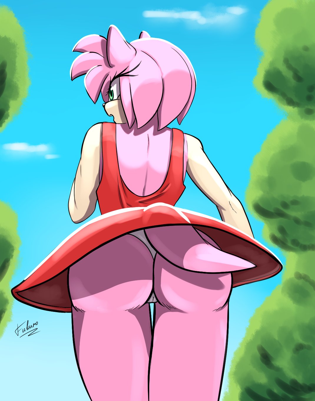 1girls amy_rose ass beast_aoi cameltoe dress female panties sega sonic_(series)