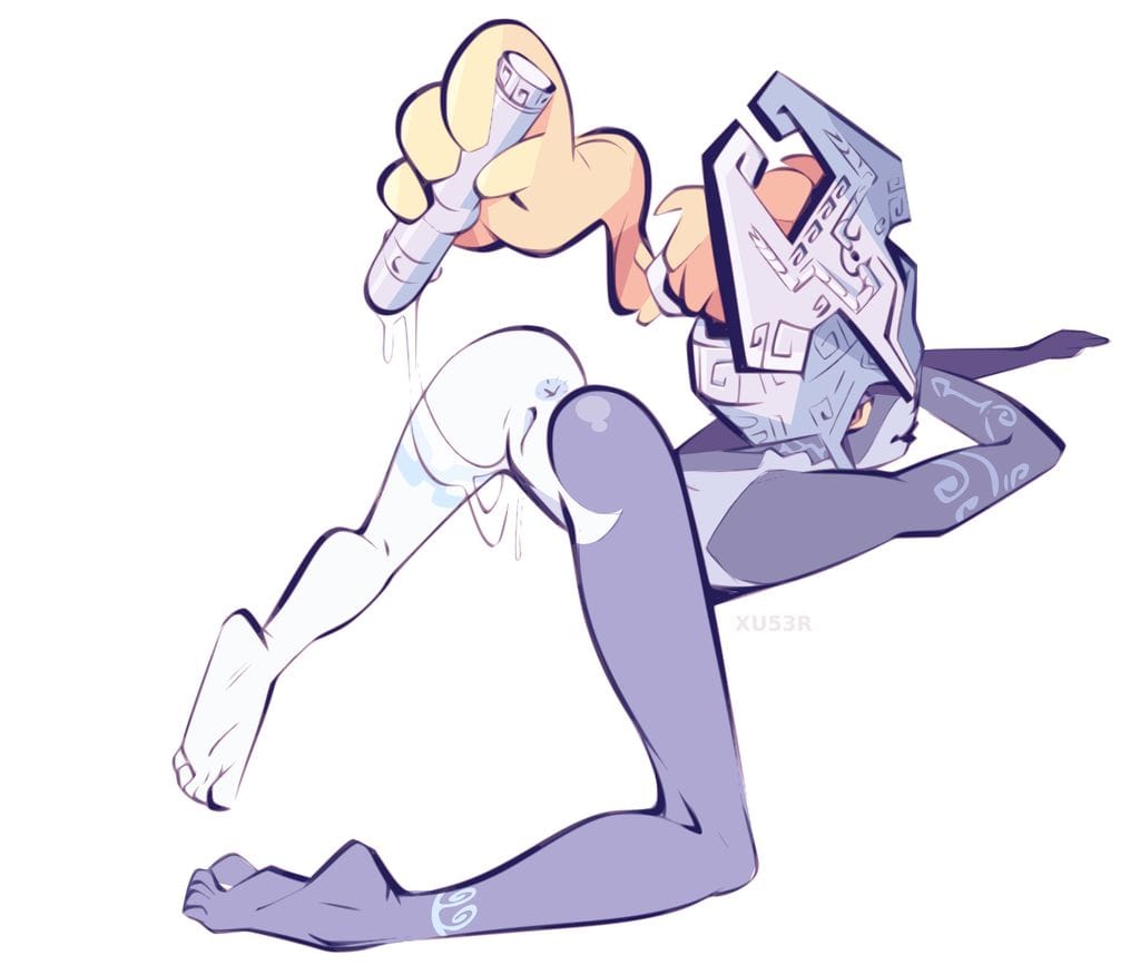 2020, after masturbation, all fours, alternate form, anus, armor, artist name, ass, ass up, barefoot, bodily fluids, dildo, feet, female, genital fluids, genitals, headgear, helmet, humanoid, humanoid pointy ears, imp, imp midna, long legs, looking back, midna, nintendo, one eye obstructed, prehensile hair, pussy, pussy juice, rear view, sex toy, simple background, small butt, solo, the legend of zelda, twili, twilight princess, video games, watermark, white background, xu53r