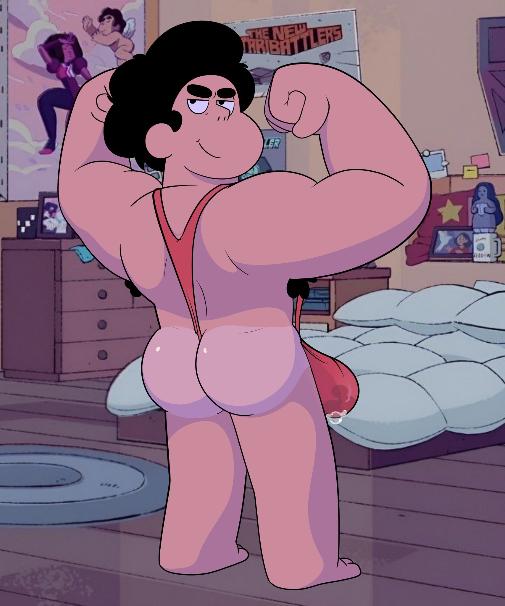 1boy, aged up, ass, big ass, big butt, black eyes, black hair, cum stain, fat ass, fat butt, flexing, huge ass, huge butt, joeemillery, looking back, male, male only, precum, solo, steven quartz universe, steven universe, steven universe future, strap, thick ass, thick butt