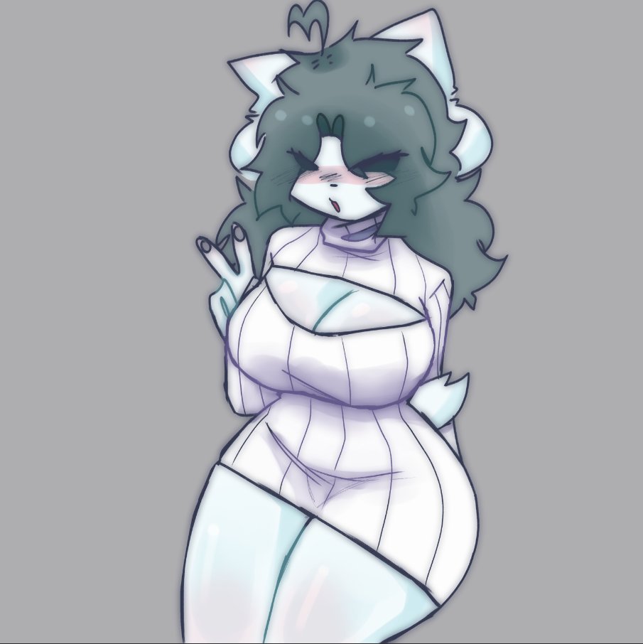 1girls 2d anthro big_breasts black_eyes blush blushing cat_ears female furry furry_only gesture grey_hair image looking_at_viewer no_sex open_chest paws scentedpocky solo solo_female sweater tagme tail temmie temmie_(undertale) thick_thighs thighs turtleneck undertale undertale_(series) white_fur white_sweater