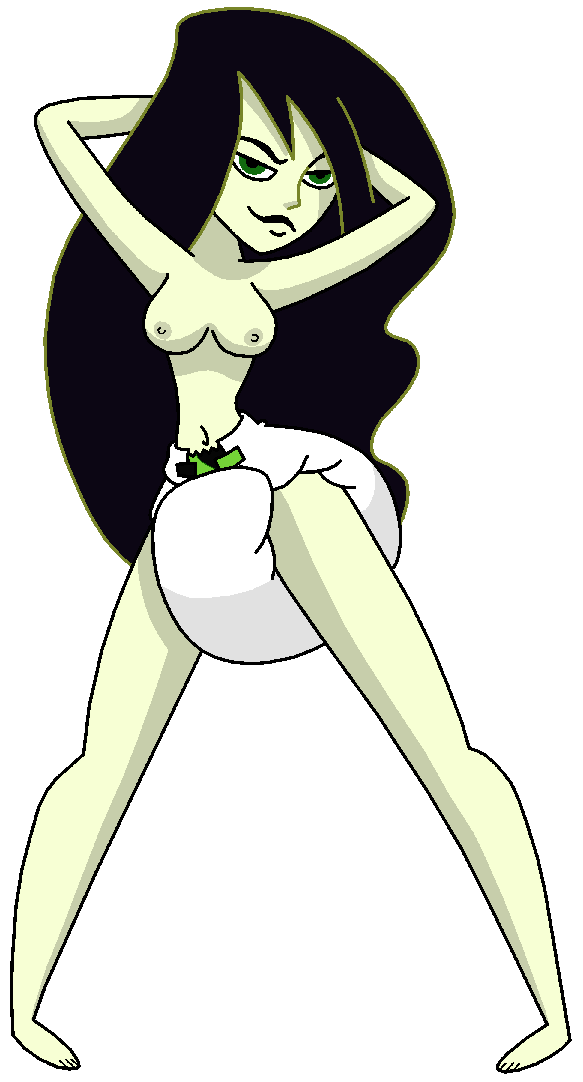 1girls black_hair breasts diaper diaper_critter female female_only green_skin kim_possible nipples purple-monke shego solo