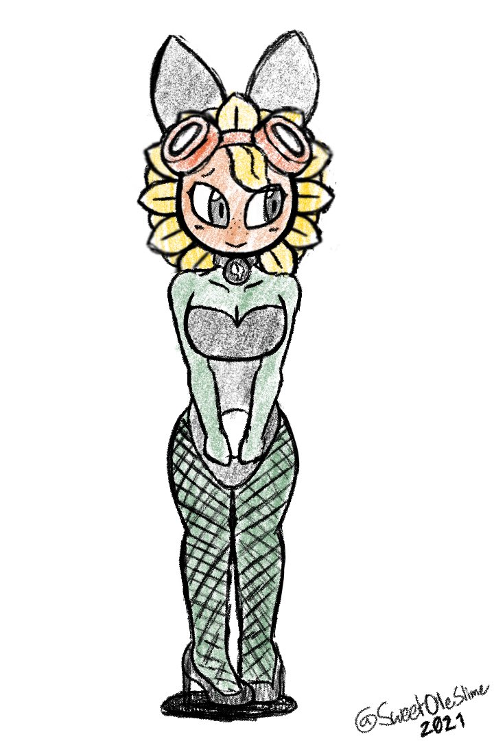 breasts, bunnysuit, female, fishnet legwear, medium breasts, plantie, plants vs zombies, playboy bunny, solar flare (pvz), sunflower (pvz), sweetoleslime, tagme