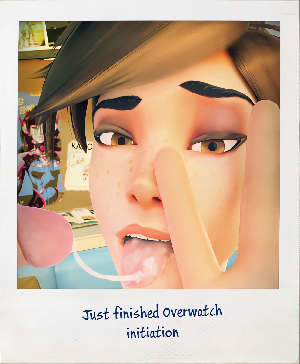 1boy 1girls 3d 3d_(artwork) after_oral blender blowjob brown_eyes brown_hair cock cock_tip cum cum_in_mouth cum_on_face lena_oxton light-skinned_female light-skinned_male light_skin overwatch overwatch_2 pale-skinned_female pale_skin penis photo piroguh polaroid polaroid_photo retro short_hair tagme text tongue tongue_out tracer twitter_username v_sign