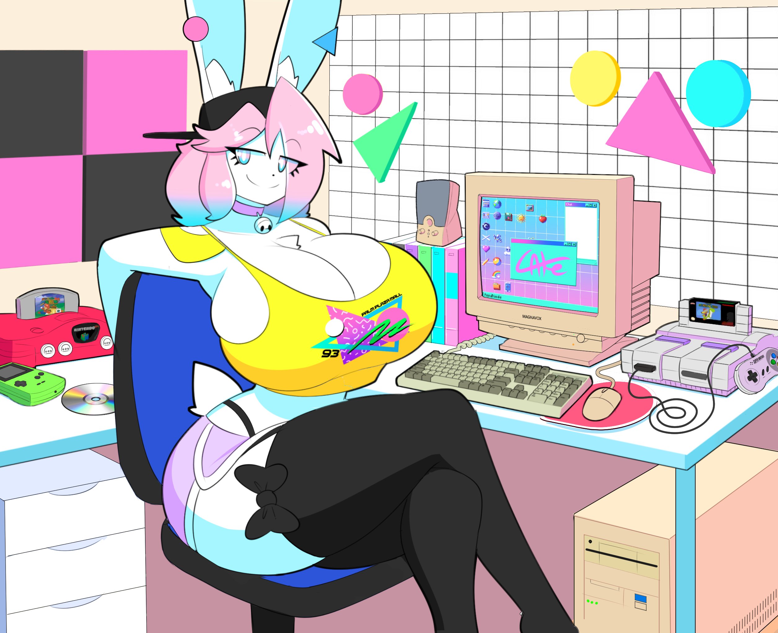big breasts, breasts, busty male, computer, huge breasts, male, peanut butter (theycallhimcake), theycallhimcake, thick thighs, wide hips