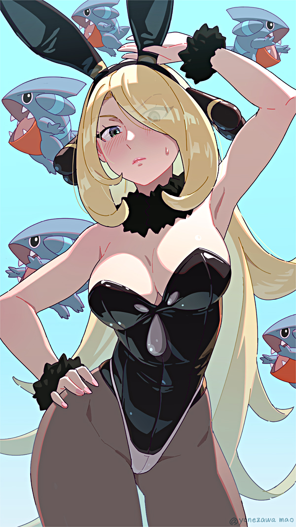 alternate_costume breasts cynthia_(pokemon) female female_only looking_at_viewer nintendo pokemon solo yonezawa_mao