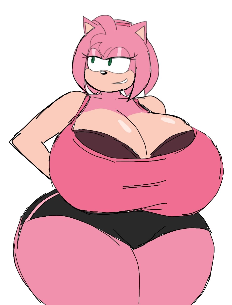 1girls, 2023, amy rose, anthro, ass, big ass, boob window, bra, breasts, clothed, female, female only, fur, furry, huge ass, mobian (species), momiji (artist), sega, sideass, sonic (series), sports bra, sportswear