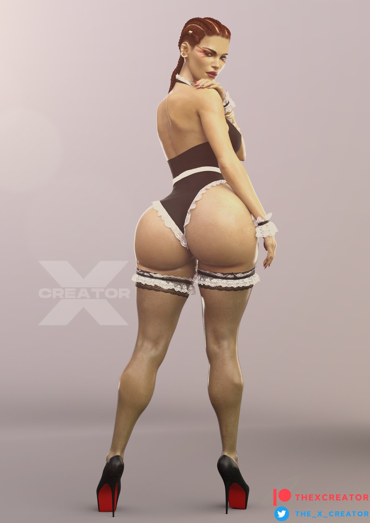 3d, apex legends, ass, big ass, braided hair, brazilian female, female, fishnets, high heels, loba (apex legends), maid, maid uniform, makeup, patreon username, platform heels, the x creator, thick, thick ass, thick thighs, thighhighs, twitter username, voluptuous, wide hips