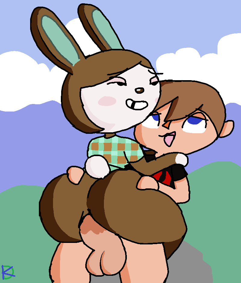 2018 anal anal_sex animal_crossing ass balls carmen_(animal_crossing) cowgirl_position female_on_top hands_on_ass klutzatdusk looking_pleasured nintendo penis riding villager_(animal_crossing)