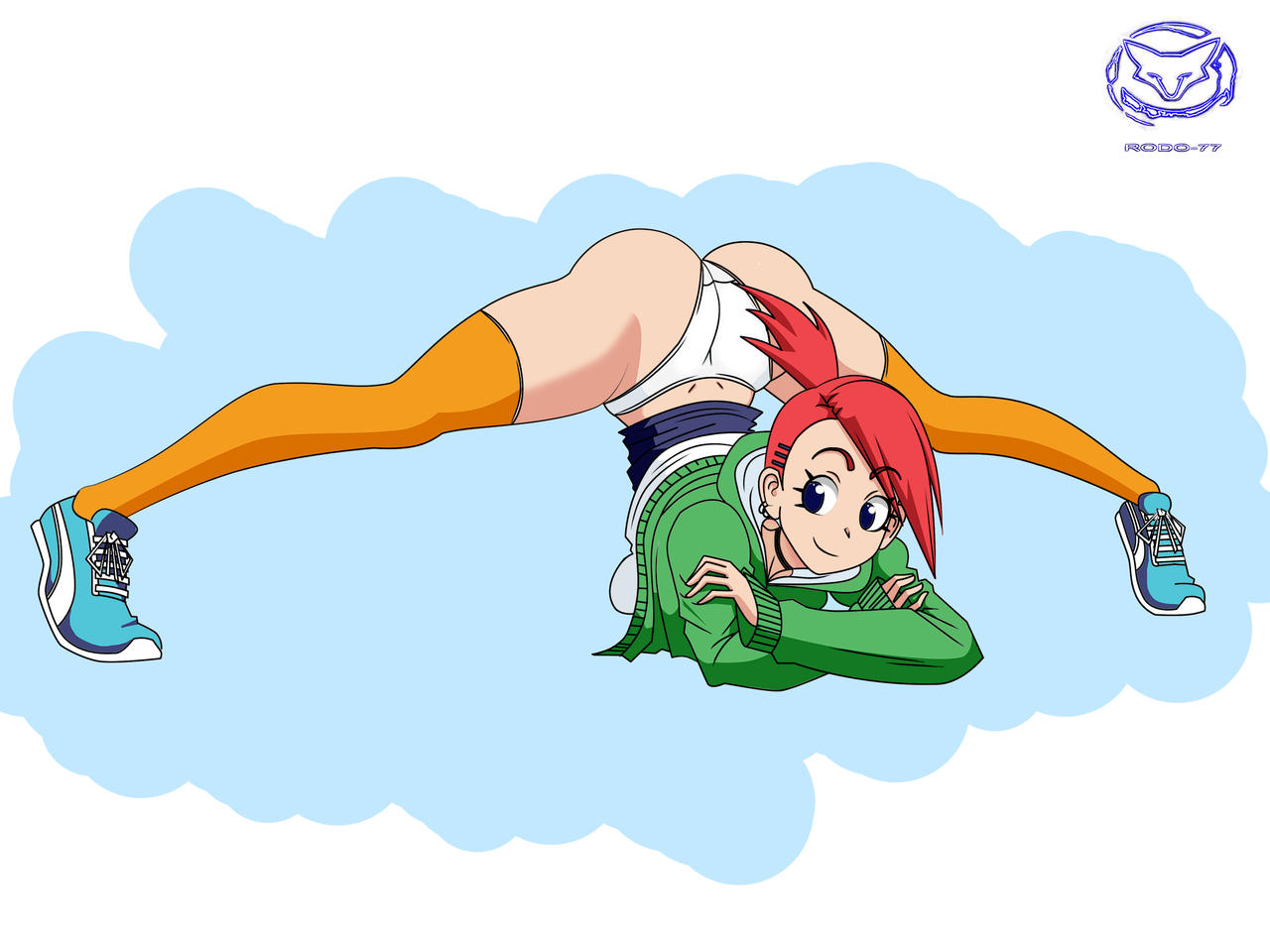 1girls, ass, cartoon network, female, female focus, female only, foster's home for imaginary friends, frankie foster, jack-o pose, jackochallenge, panties, red hair, rodo-77, thighhighs, underwear