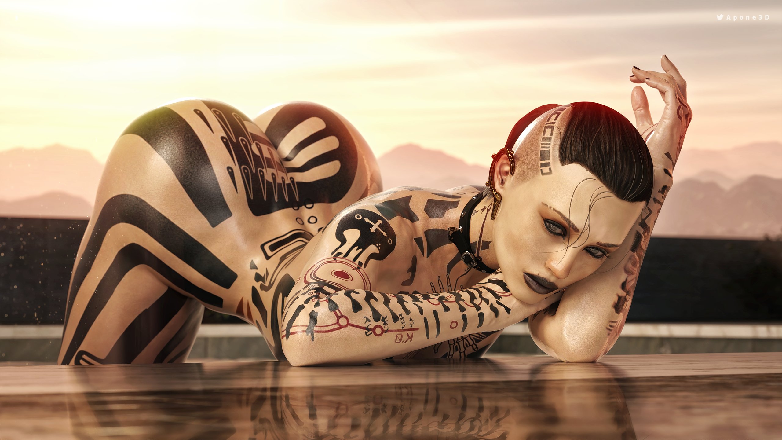 1girls, 3d, apone3d, ass, big ass, black lipstick, female, female only, full body tattoo, huge ass, jack (mass effect), mass effect, nude, nude female, outdoor nudity, outdoors, outside, solo, solo female, tattoo