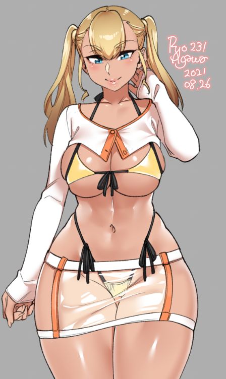 1girls, breasts, cleavage, female, female only, looking at viewer, panties, ryo agawa, see-through, skirt, solo, thick thighs, wide hips