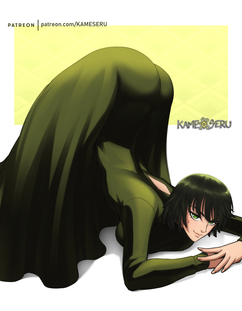 1girls, ass, ass in dress, breasts, clothed, clothed female, female, fubuki (one-punch man), green eyes, green hair, green-haired female, huge ass, jack-o pose, kameseru, large breasts, no nude, one-punch man