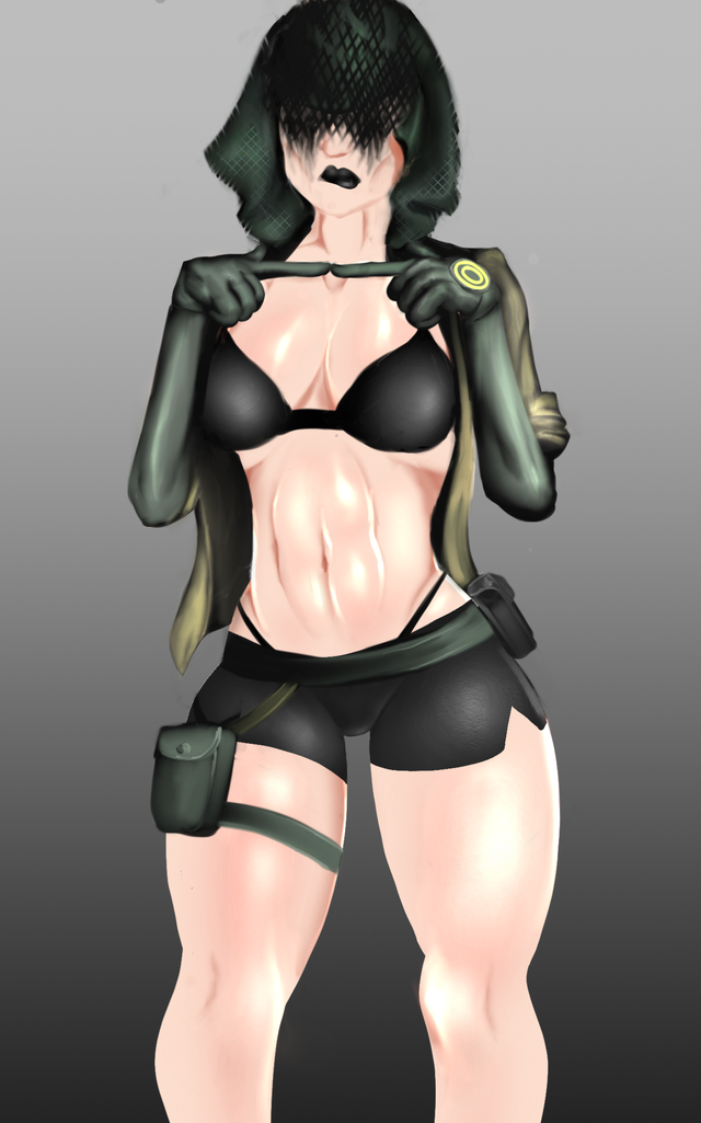 1girls, alternate costume, bikini, black bikini, black lipstick, female, female only, goth, jessblame, nokk (rainbow six), rainbow six, rainbow six siege, solo, spats