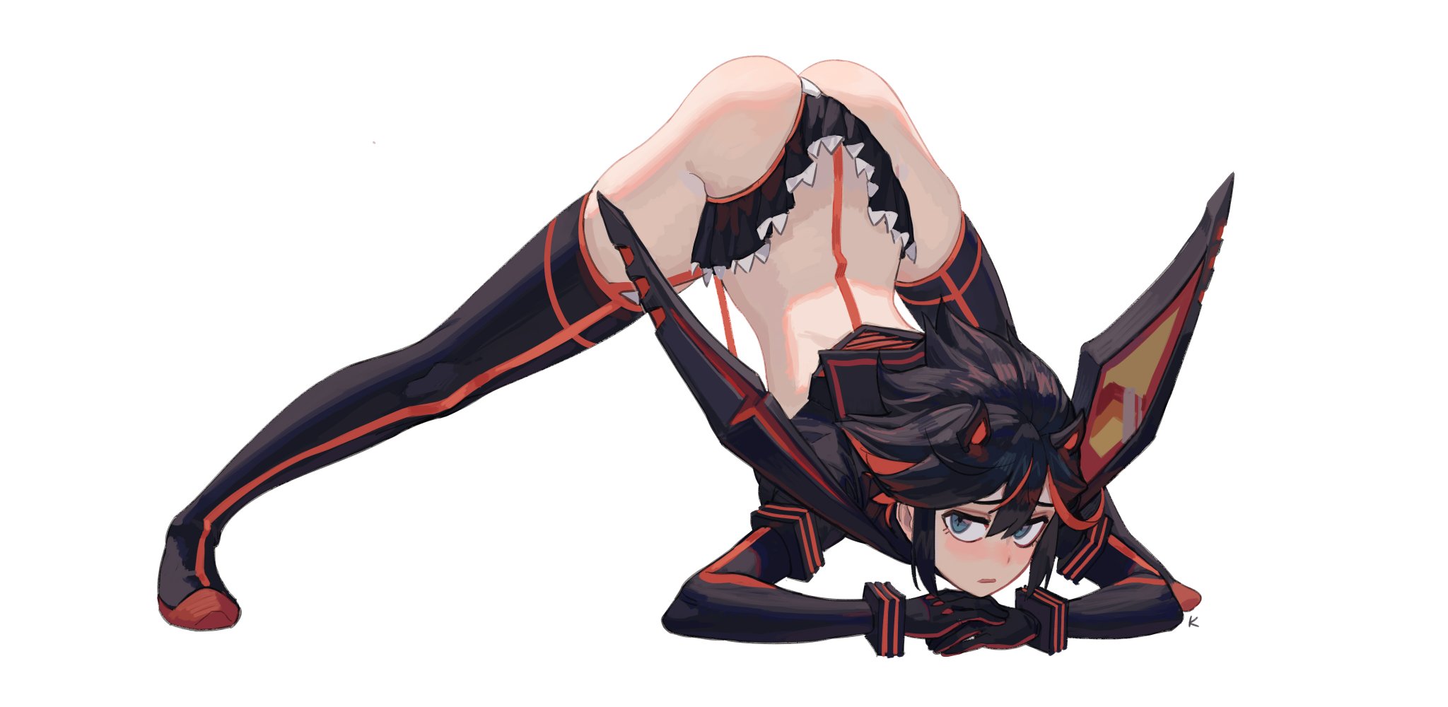 bent over, female, jack-o pose, kill la kill, matoi ryuuko, senketsu, tagme, white background