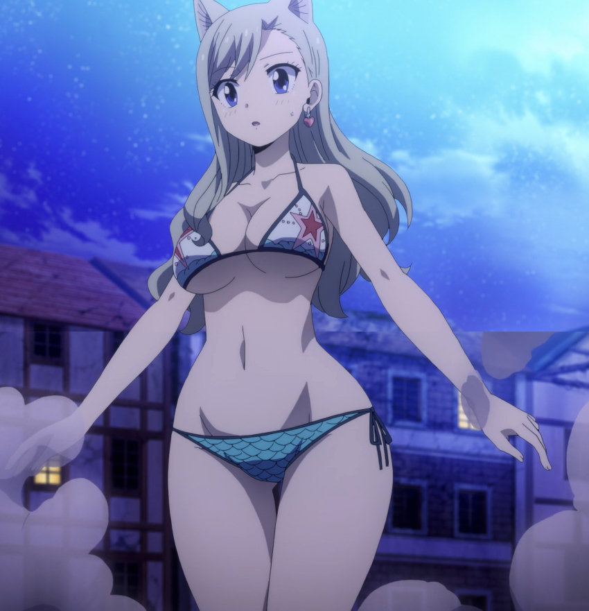 1girls animal_ears big_breasts bikini bikini_bottom bikini_top blonde_hair blue_eyes breasts cat_ears cleavage edens_zero female highres large_breasts monster_girl rebecca_bluegarden screencap screenshot side-tie_bikini solo standing stitched swimsuit third-party_edit