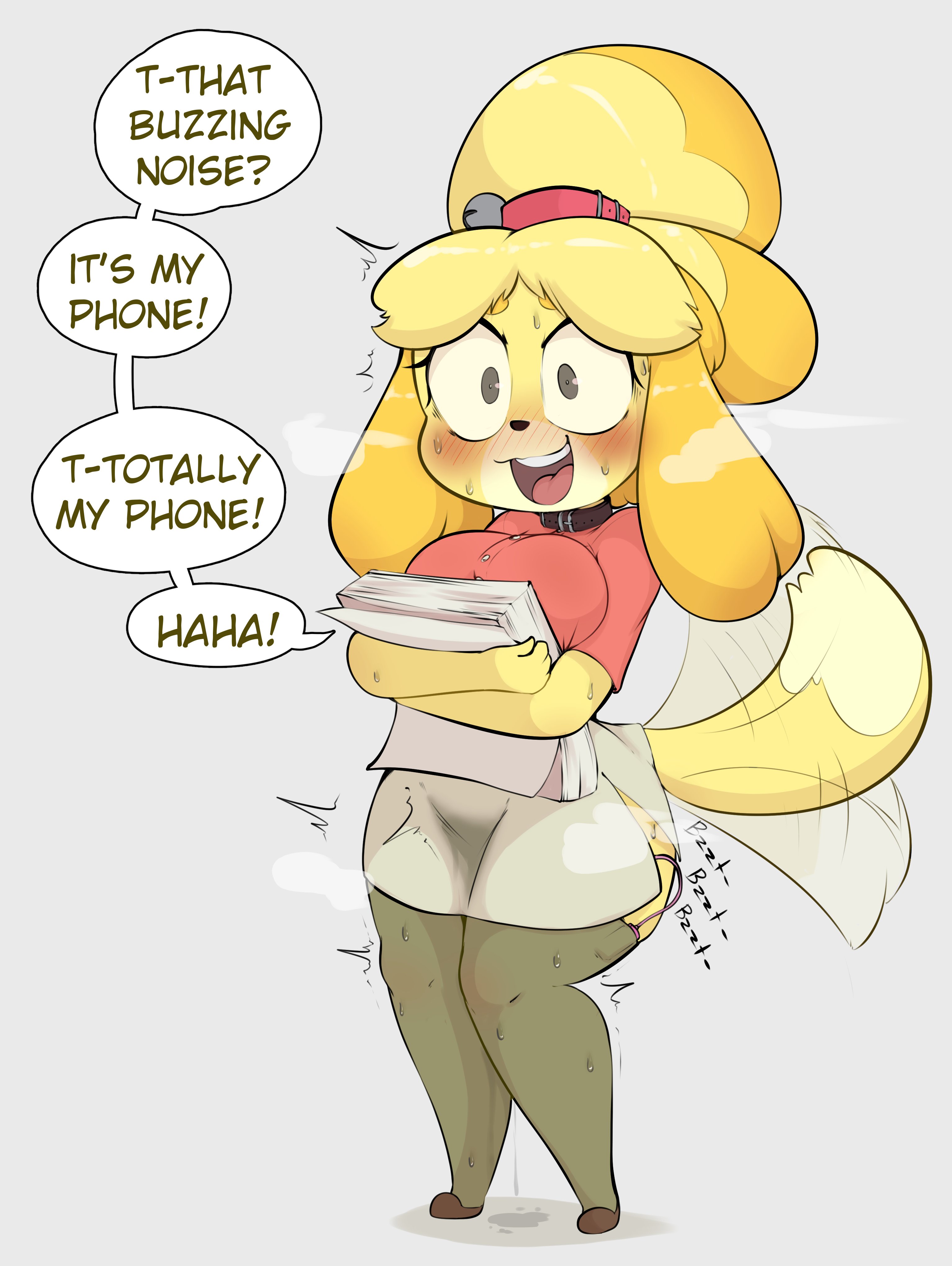 1girls, animal crossing, anthro, anthro focus, anthro only, anthro solo, blush, bottomless, bottomless skirt, breasts, canid, canine, canis, clothed, collar, dialogue, dog collar, dripping, dripping pussy, english text, female, female focus, female only, fur, furry, furry female, furry focus, furry only, grey eyes, hi res, humanoid, isabelle (animal crossing), large breasts, looking at viewer, masturbation, mossyartburger, nintendo, office lady, open mouth, paperwork, plain background, pussy, pussy juice, pussy juice drip, sexually suggestive, skirt, smile, solo, solo female, solo female focus, solo focus, speech bubble, squirting, squirting in bottomwear, squirting through clothes, stockings, sweat, tail, tail wagging, text, thick thighs, vaginal fluids, vaginal fluids through clothing, vibrator, vibrator under clothes, wagging tail, wet pussy, wide eyed
