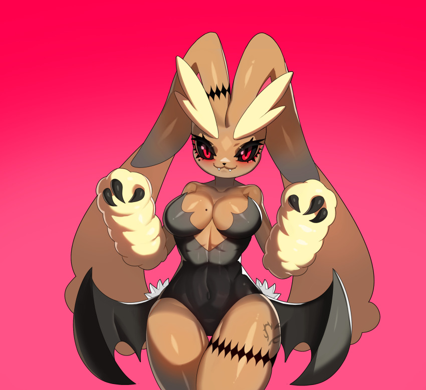 :3 anthro anthrofied big_breasts breasts clothing curvy drunkoak fangs female fur furry furry_only hi_res hourglass_figure lopunny nintendo pokémon_(species) pokemon pokemon_(species) succubus thick_thighs wings