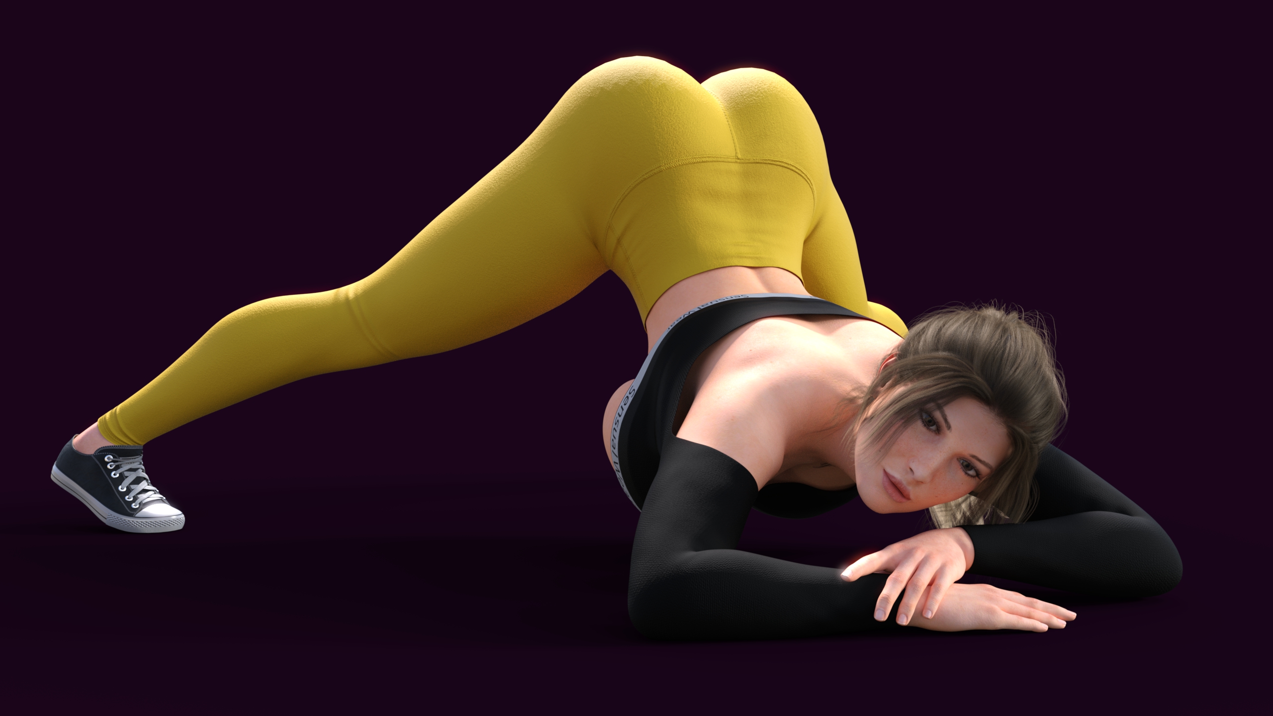 3d, 3d (artwork), ass, athletic, big ass, big breasts, big butt, breasts, curvy, female, female only, jack-o pose, jackochallenge, lara croft, lara croft (survivor), large ass, large breasts, leggings, long hair, metal 01, muscular, muscular female, ponytail, pose, tomb raider, tomb raider (survivor), yoga