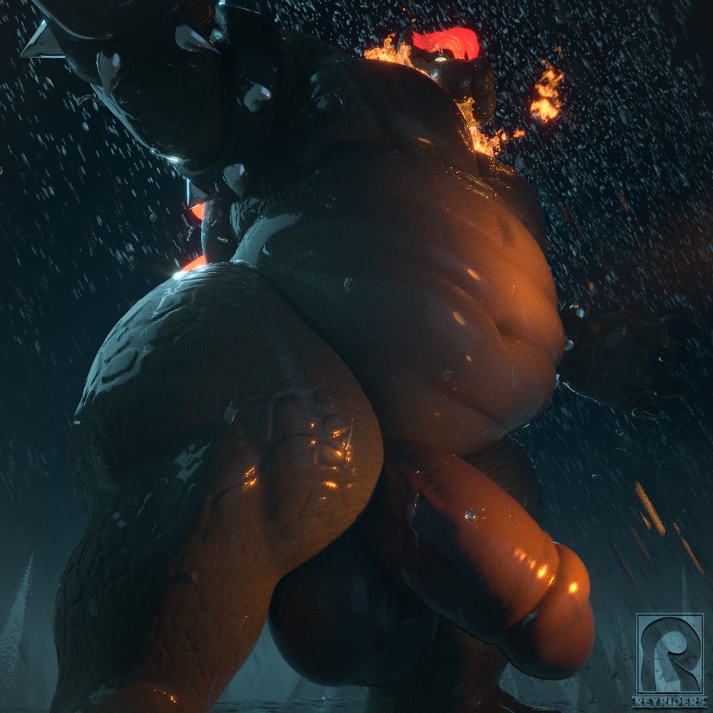 1:1 3d_(artwork) anthro armband balls bara belly big_balls big_penis bowser bowser's_fury bracelet breath_powers digital_media_(artwork) elemental_manipulation fire fire_breathing fire_manipulation fury_bowser genitals hair huge_cock jewelry koopa low-angle_view male male_focus male_only male_solo mario_(series) musclegut muscular muscular_anthro muscular_male nintendo penis red_hair reyriders scalie solo solo_male spiked_armband spiked_bracelet spikes standing super_mario_3d_world thick_thighs video_games