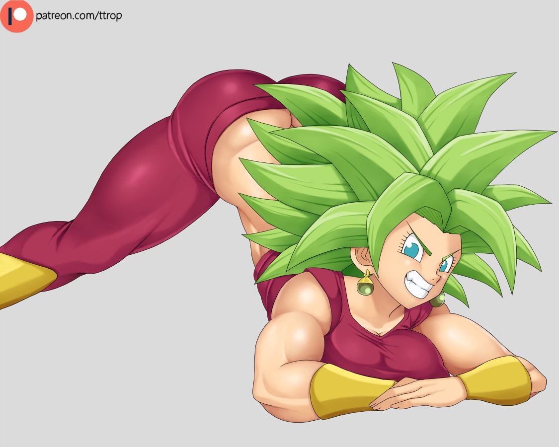 1girls, ass, big ass, dragon ball, dragon ball super, female, female only, fusion, green hair, jack-o pose, kefla, legendary super saiyan, looking at viewer, muscles, muscular, muscular female, potara earrings, spread legs, super saiyan, super saiyan 2, ttrop, universe 6 saiyan/universe 7 saiyan