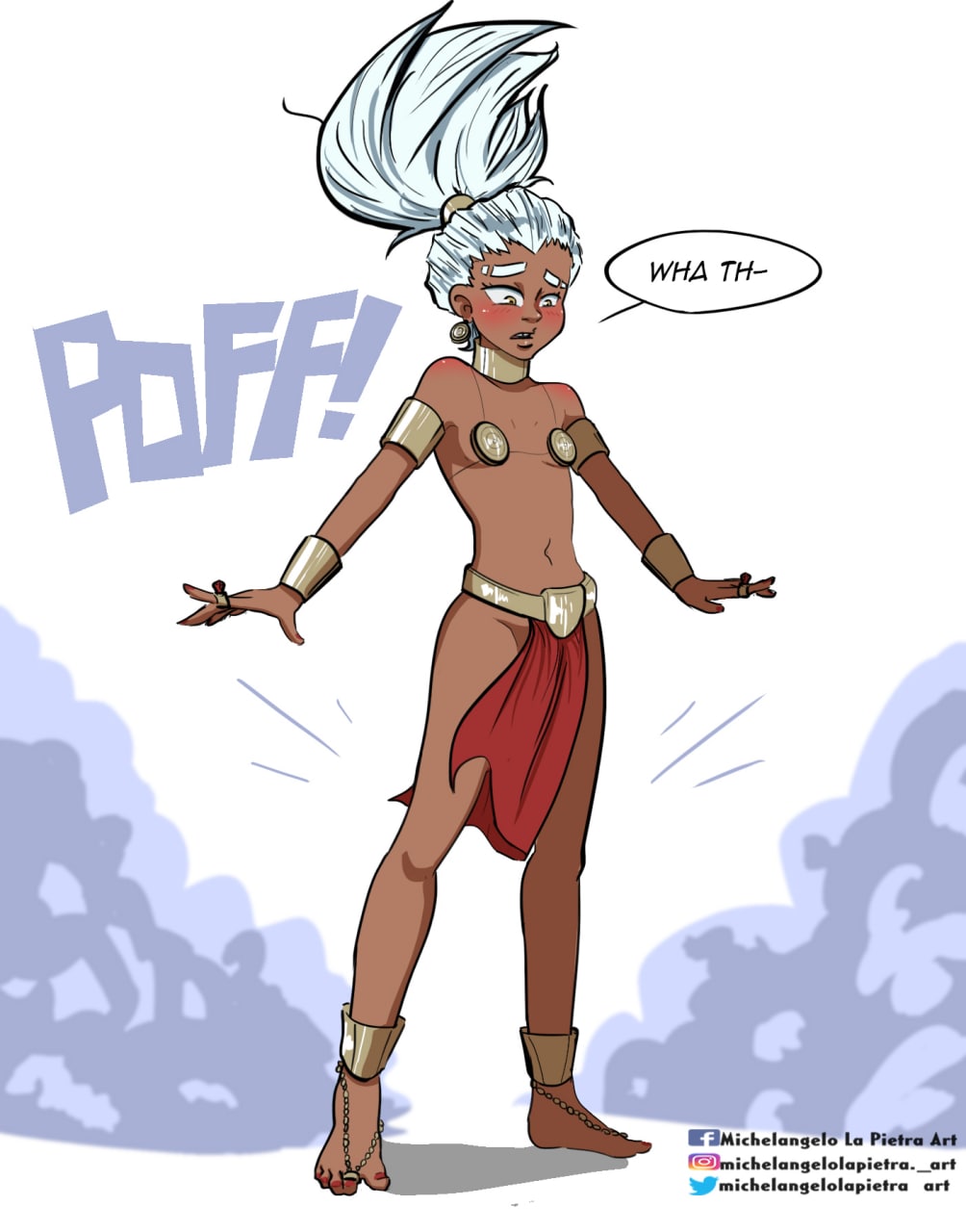 anklet armlet blush bracer breasts choker confusion dark-skinned_female dark_skin female female_focus female_only hazel_eyes he-man_and_the_masters_of_the_universe_(2021) masters_of_the_universe masters_of_the_universe_(2021) michelangelolapietra no_bra no_panties pelvic_curtain ponytail ring signature small_breasts sorceress_(he-man_and_the_masters_of_the_universe_2021) speech_bubble teela teela_(he-man_and_the_masters_of_the_universe_2021) text white_hair young