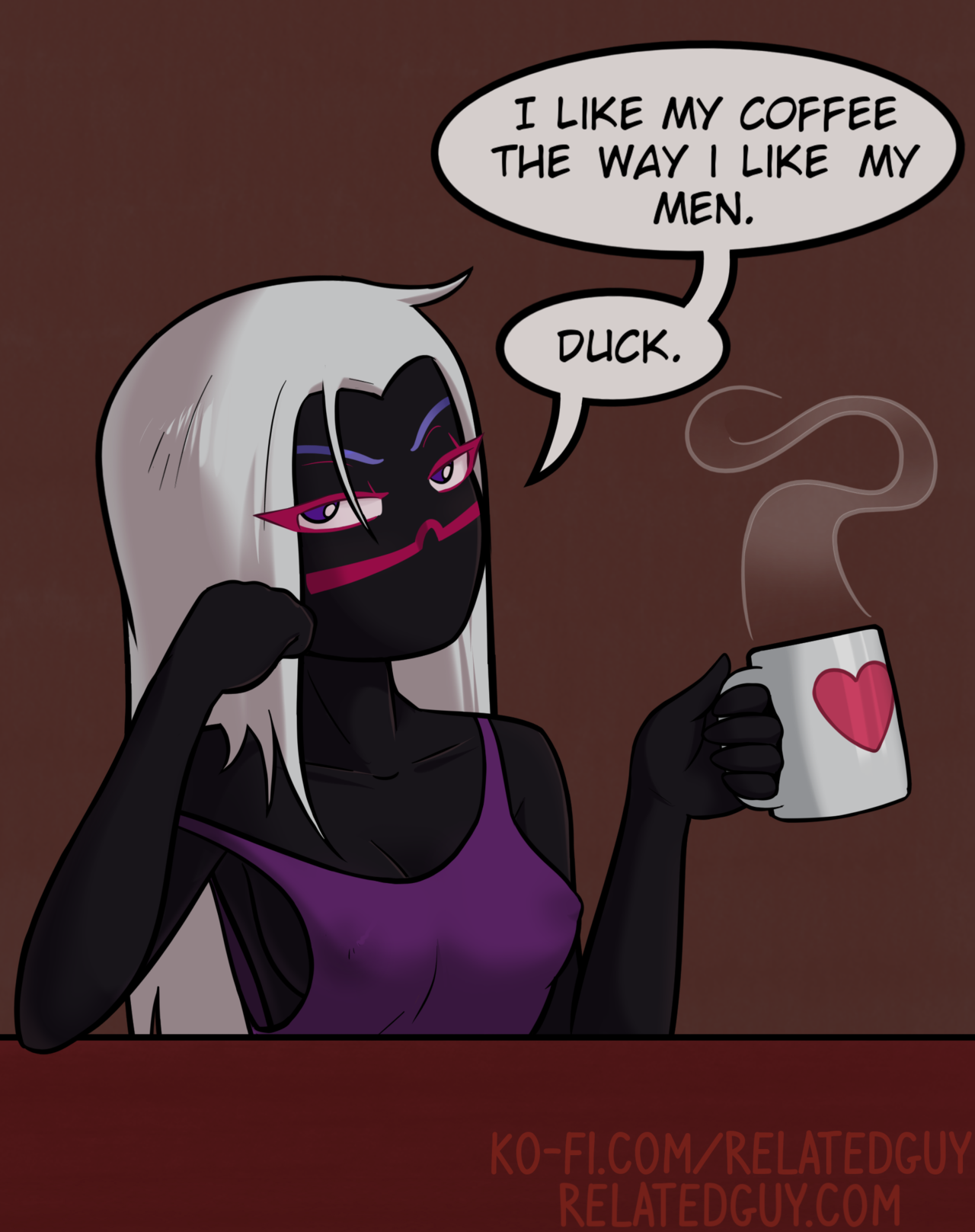 black body, clothing, dark skin, duck dodgers, female, humanoid, humor, martian, queen tyr'ahnee, relatedguy, solo, solo female, white hair